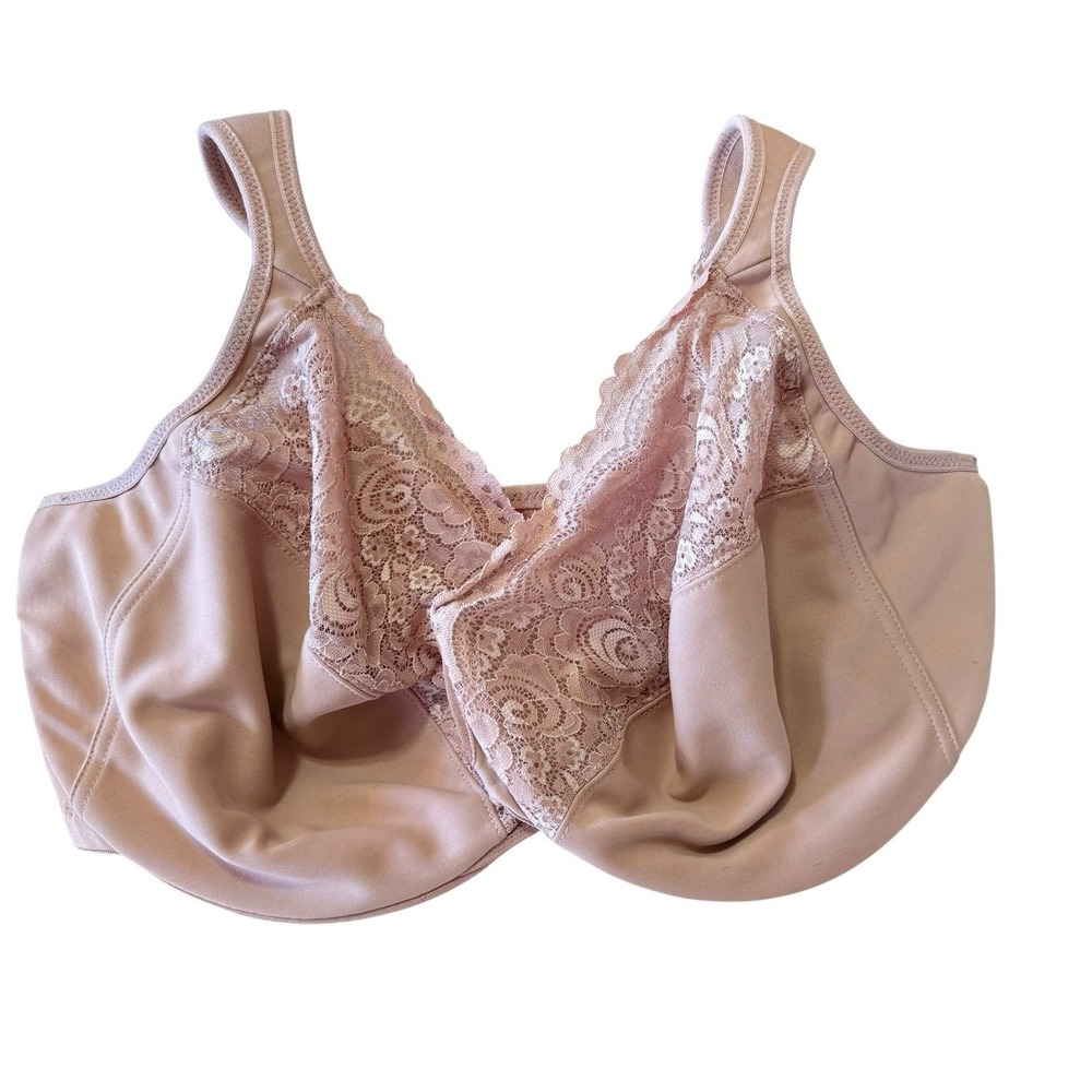 glamorise front close bra Beige 42H‎ Underwire Lace Accents Preowned